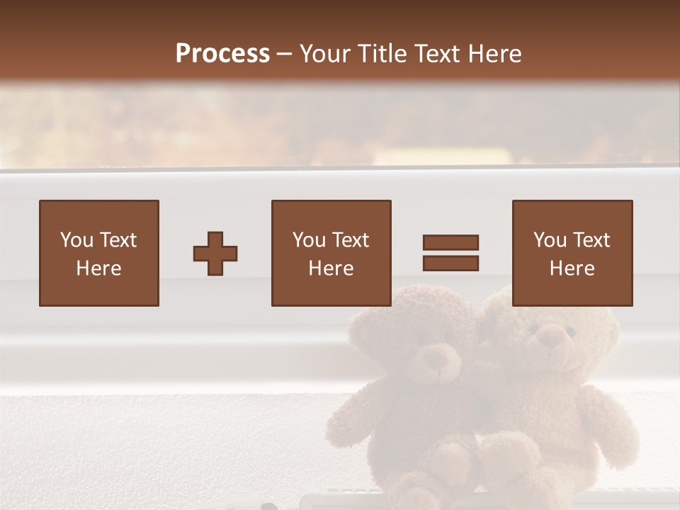 Two Teddy Bears On Top Of A Radiator In Front Of A Window. PowerPoint Template