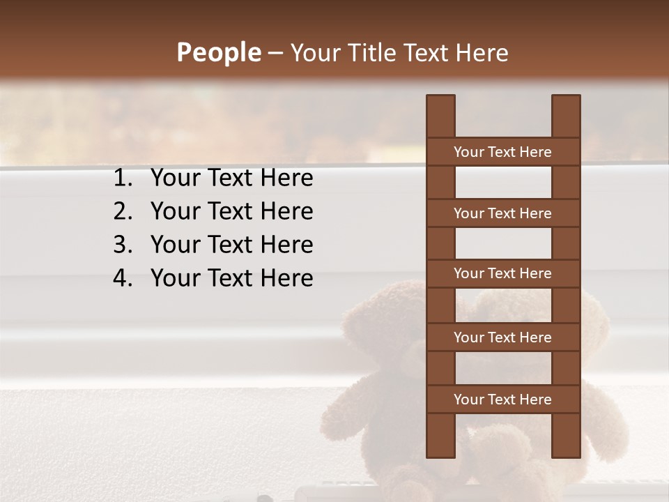 Two Teddy Bears On Top Of A Radiator In Front Of A Window. PowerPoint Template