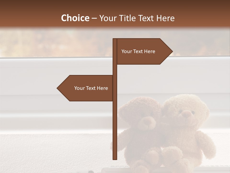 Two Teddy Bears On Top Of A Radiator In Front Of A Window. PowerPoint Template