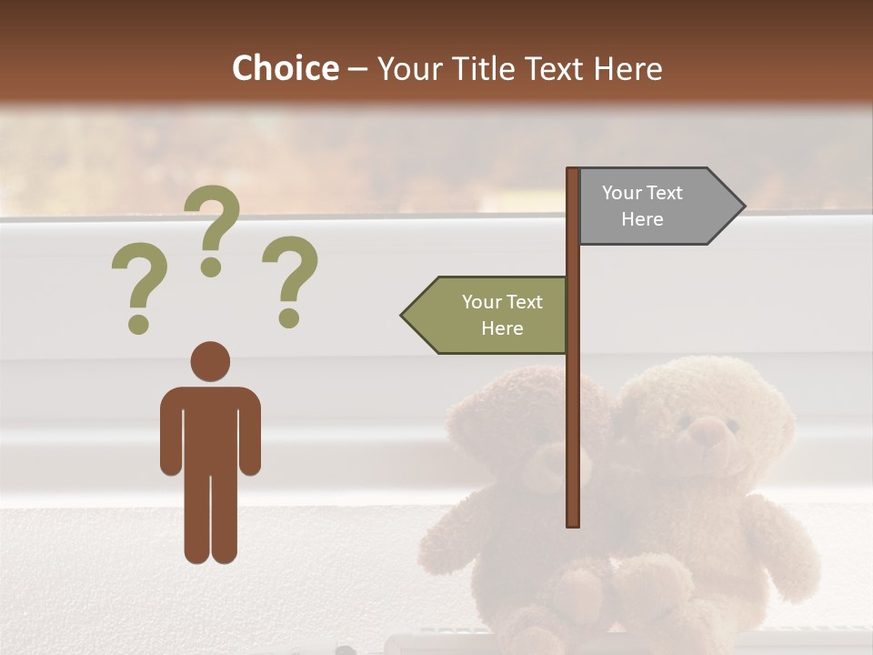 Two Teddy Bears On Top Of A Radiator In Front Of A Window. PowerPoint Template