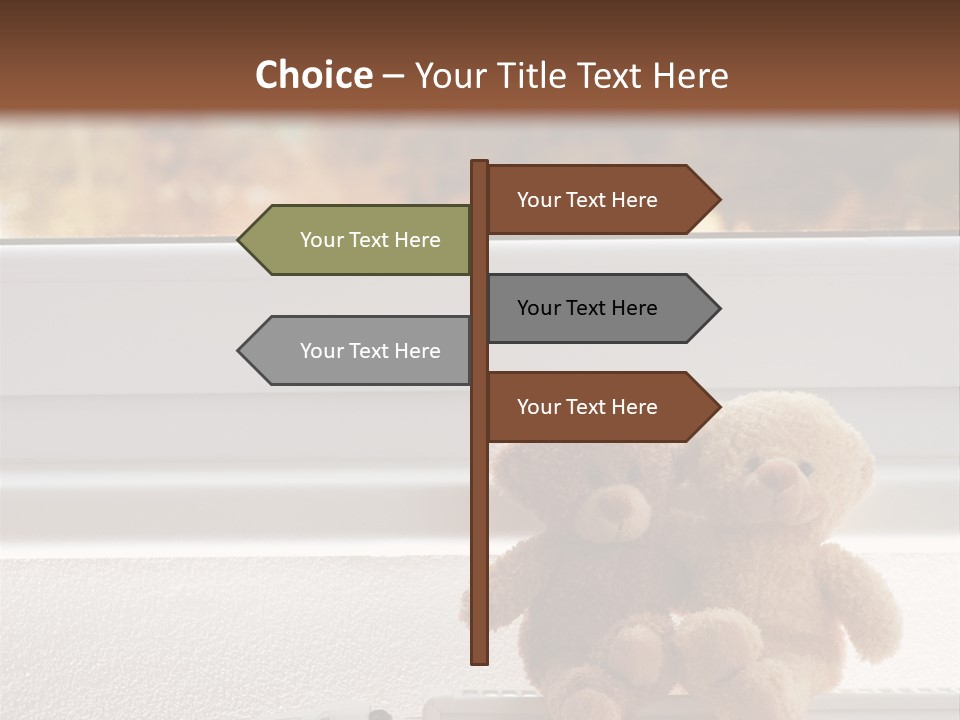 Two Teddy Bears On Top Of A Radiator In Front Of A Window. PowerPoint Template