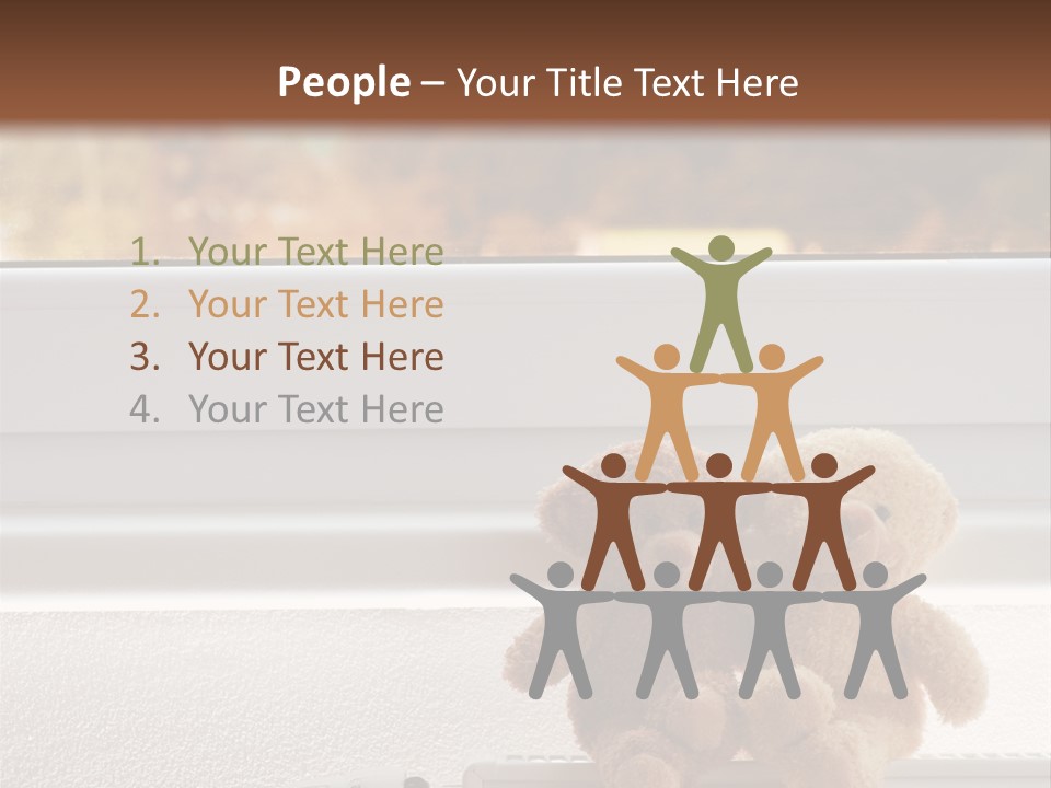 Two Teddy Bears On Top Of A Radiator In Front Of A Window. PowerPoint Template