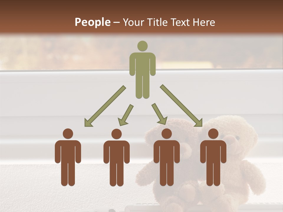 Two Teddy Bears On Top Of A Radiator In Front Of A Window. PowerPoint Template