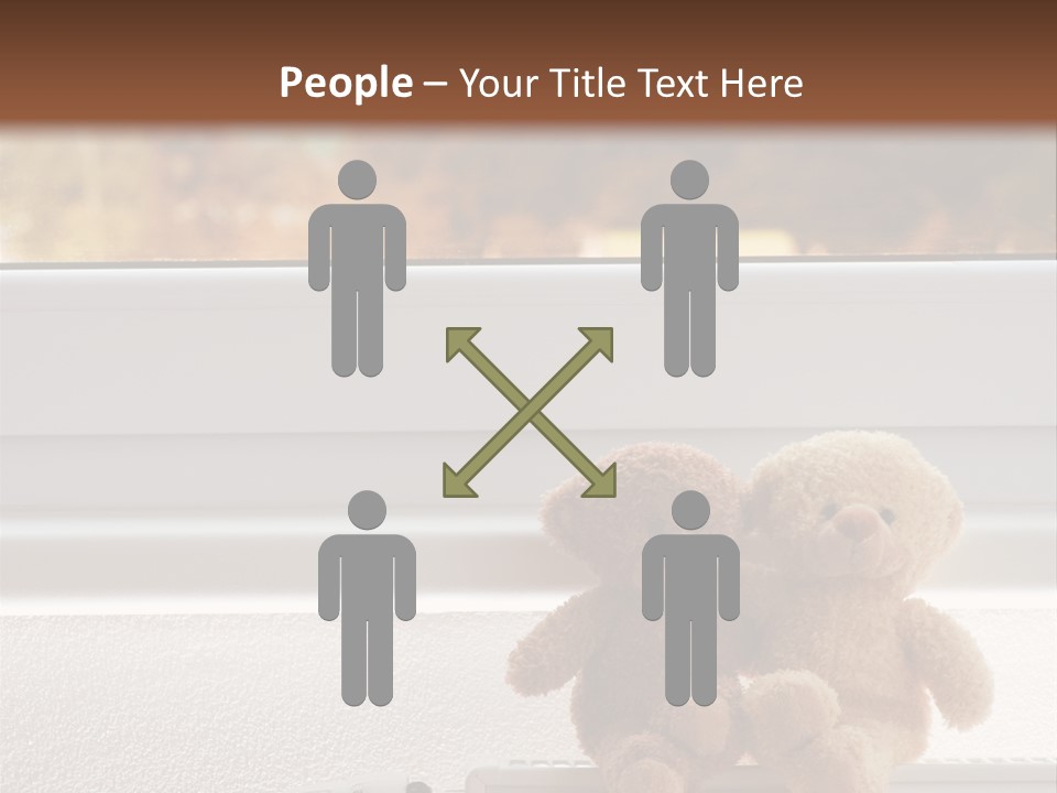 Two Teddy Bears On Top Of A Radiator In Front Of A Window. PowerPoint Template