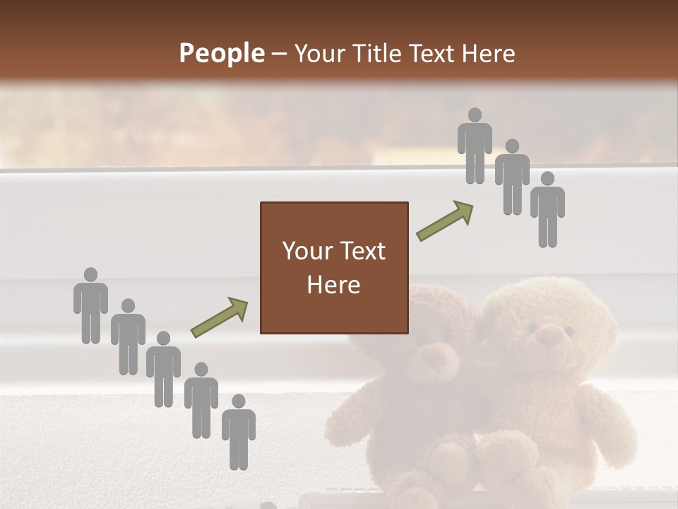 Two Teddy Bears On Top Of A Radiator In Front Of A Window. PowerPoint Template