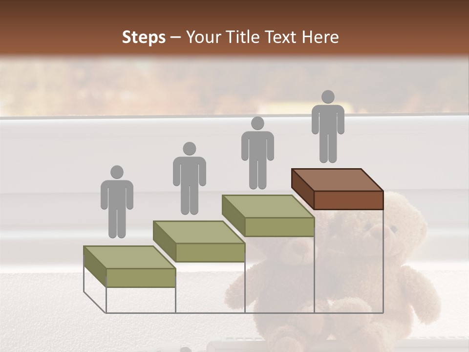 Two Teddy Bears On Top Of A Radiator In Front Of A Window. PowerPoint Template