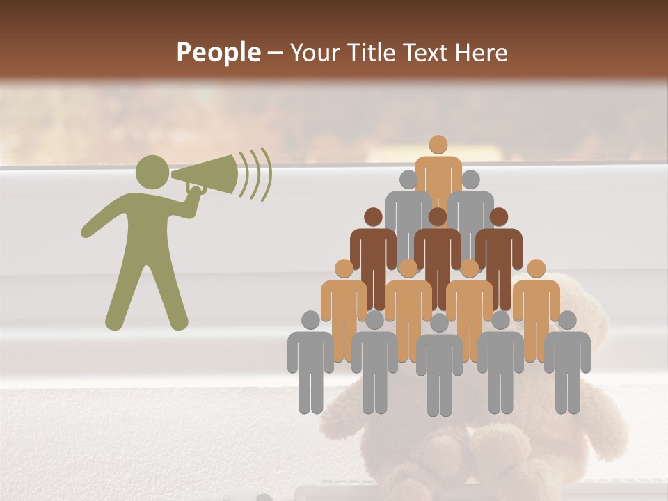 Two Teddy Bears On Top Of A Radiator In Front Of A Window. PowerPoint Template