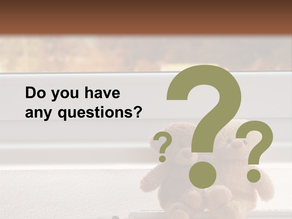 Two Teddy Bears On Top Of A Radiator In Front Of A Window. PowerPoint Template