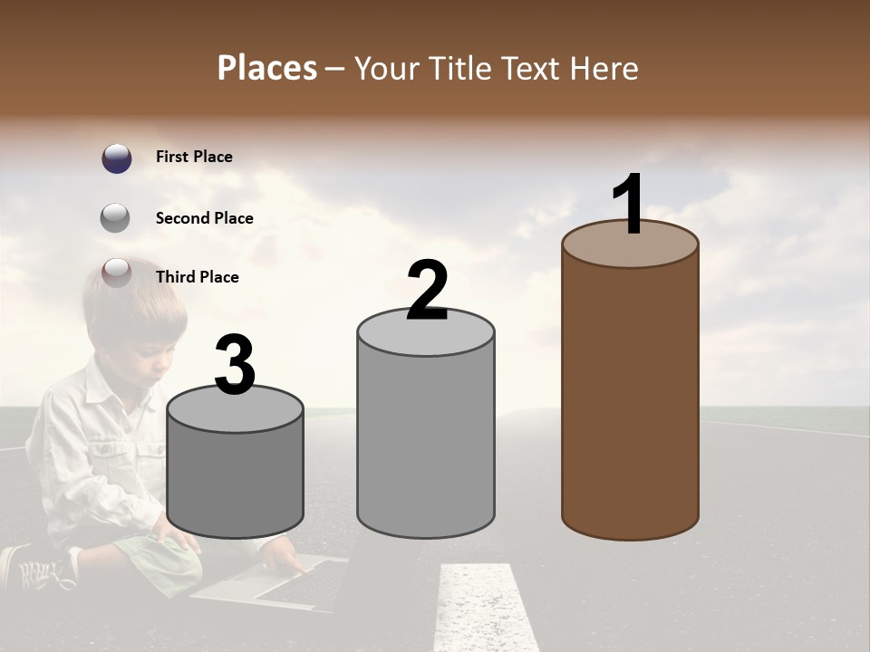 A Child On The Street With A Laptop PowerPoint Template