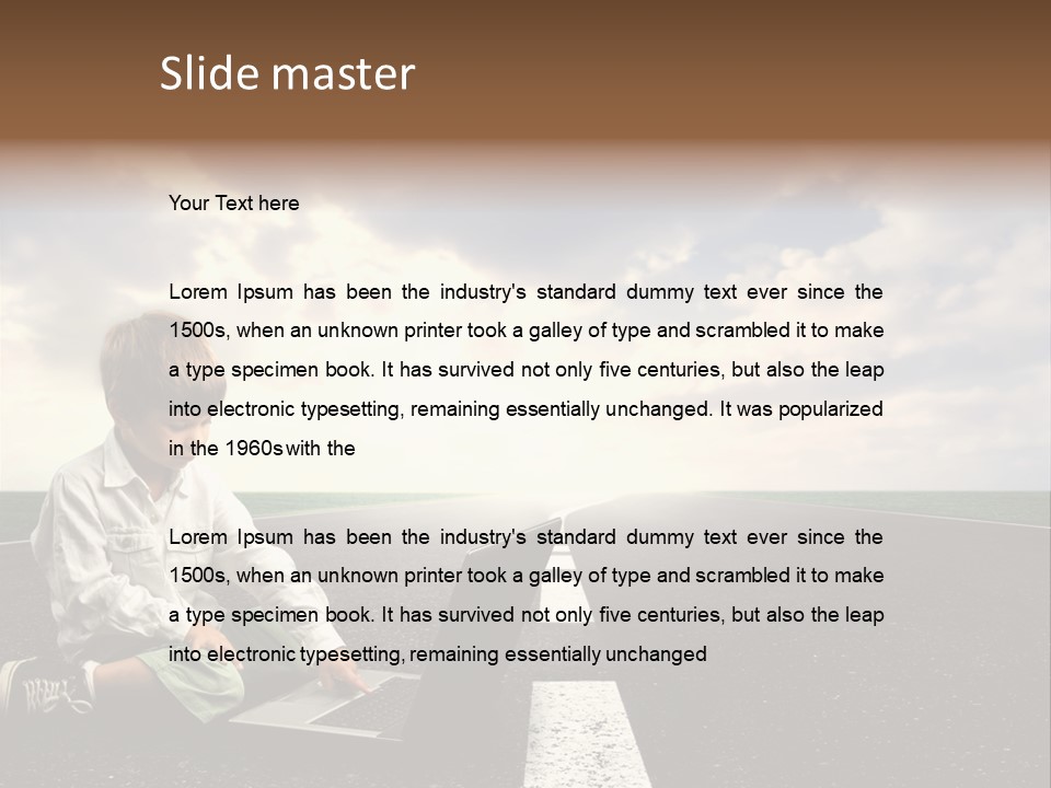 A Child On The Street With A Laptop PowerPoint Template