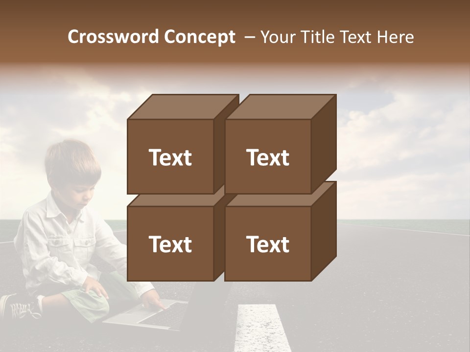 A Child On The Street With A Laptop PowerPoint Template