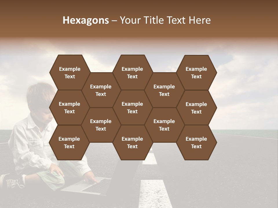 A Child On The Street With A Laptop PowerPoint Template