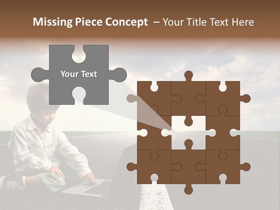 A Child On The Street With A Laptop PowerPoint Template