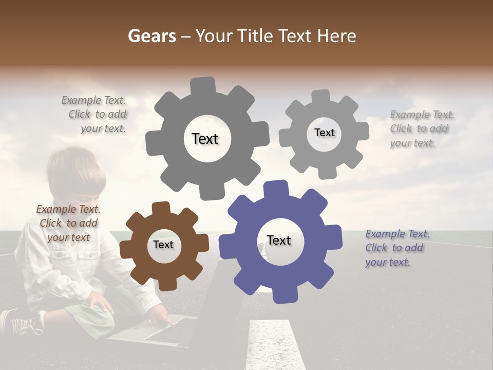 A Child On The Street With A Laptop PowerPoint Template