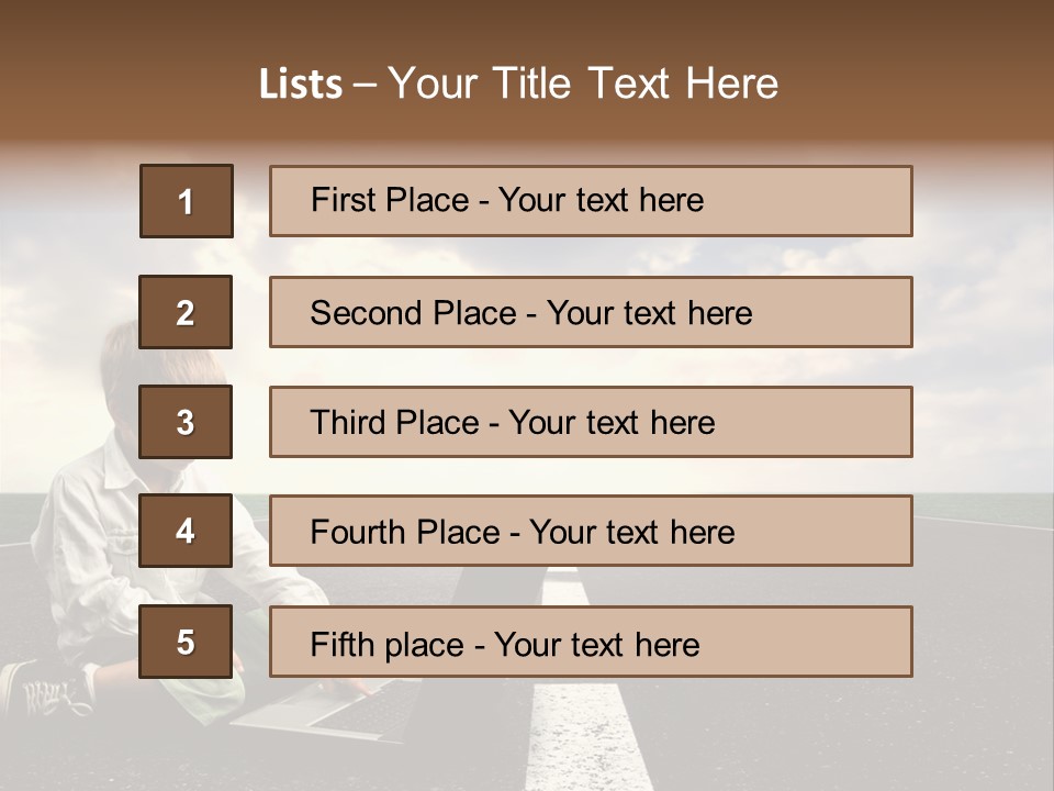 A Child On The Street With A Laptop PowerPoint Template
