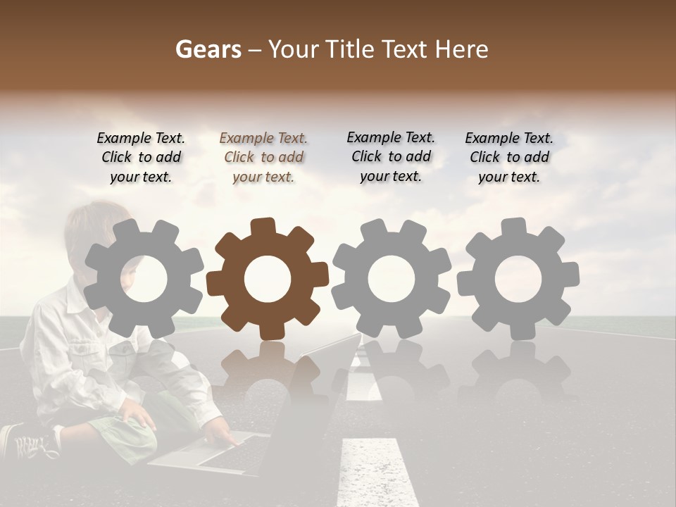 A Child On The Street With A Laptop PowerPoint Template