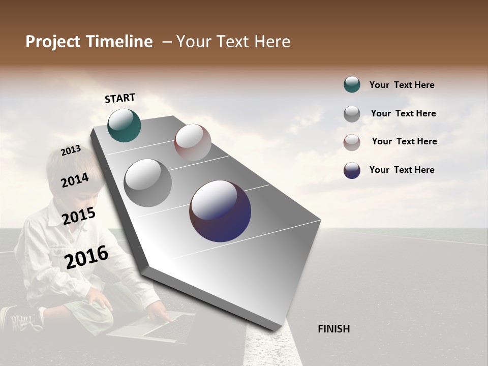 A Child On The Street With A Laptop PowerPoint Template