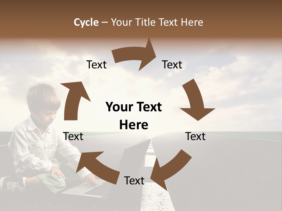 A Child On The Street With A Laptop PowerPoint Template