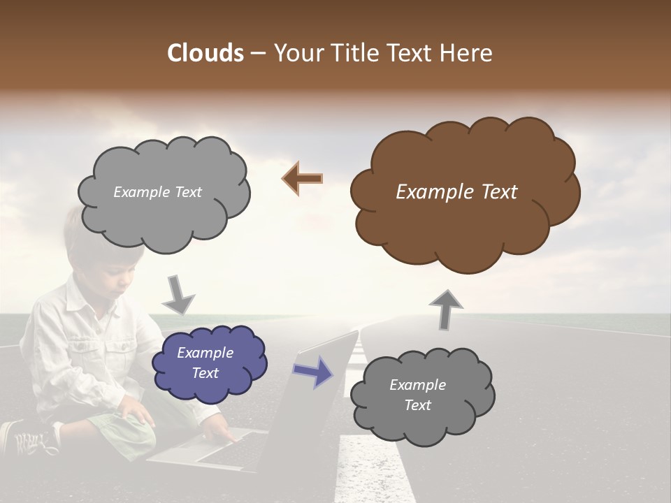 A Child On The Street With A Laptop PowerPoint Template