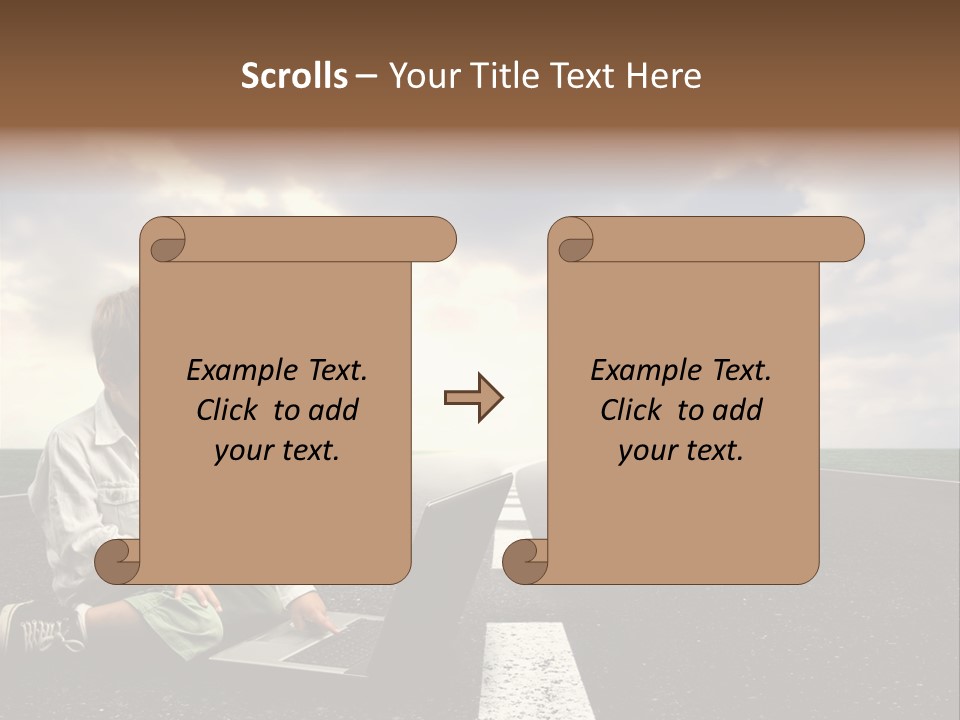 A Child On The Street With A Laptop PowerPoint Template