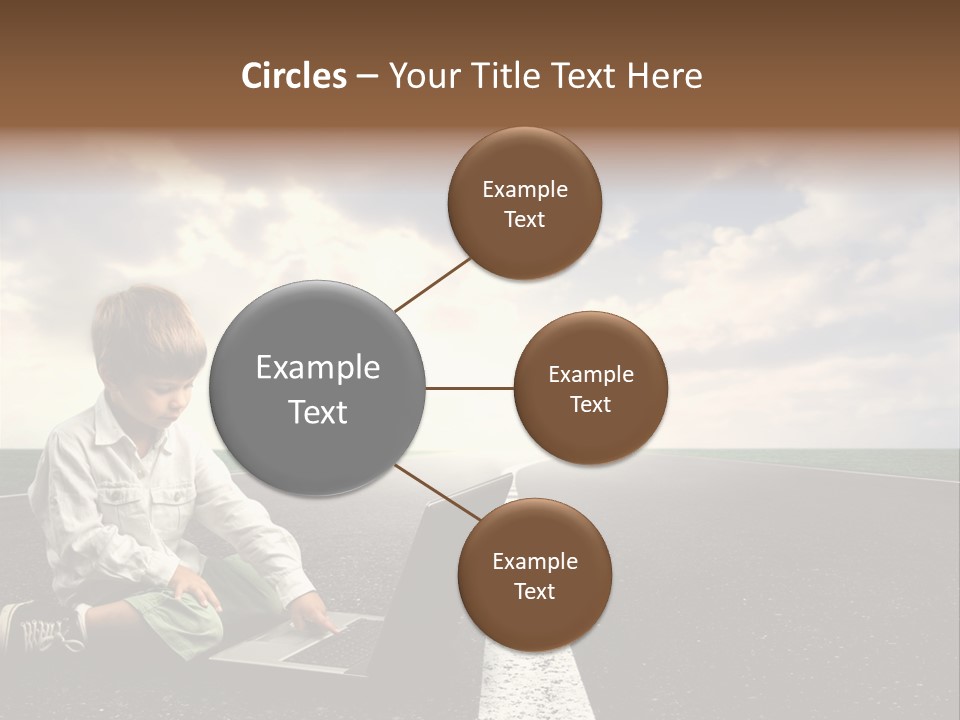 A Child On The Street With A Laptop PowerPoint Template