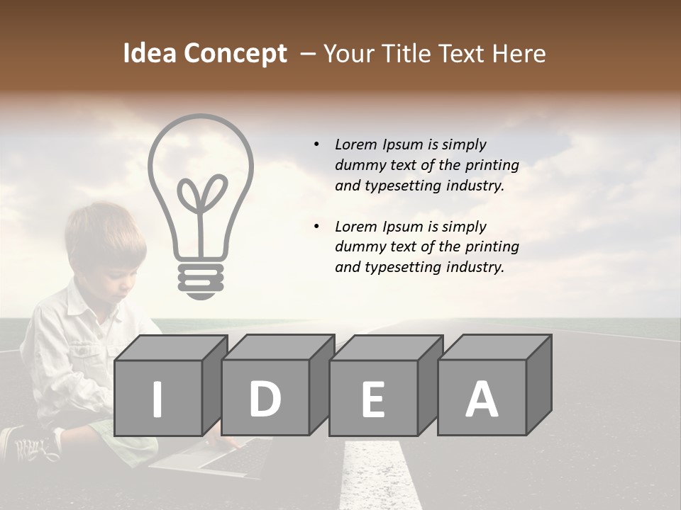 A Child On The Street With A Laptop PowerPoint Template