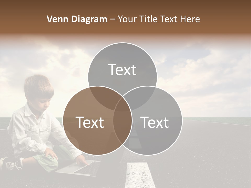 A Child On The Street With A Laptop PowerPoint Template