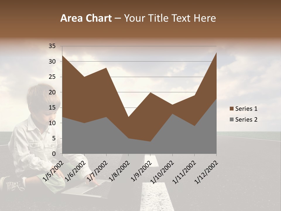 A Child On The Street With A Laptop PowerPoint Template