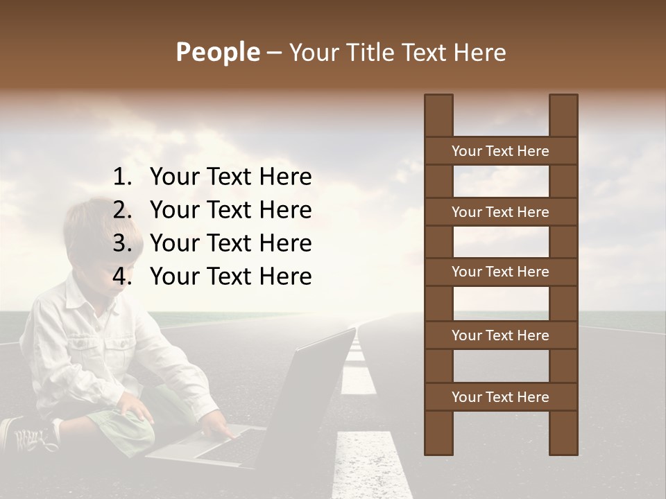 A Child On The Street With A Laptop PowerPoint Template
