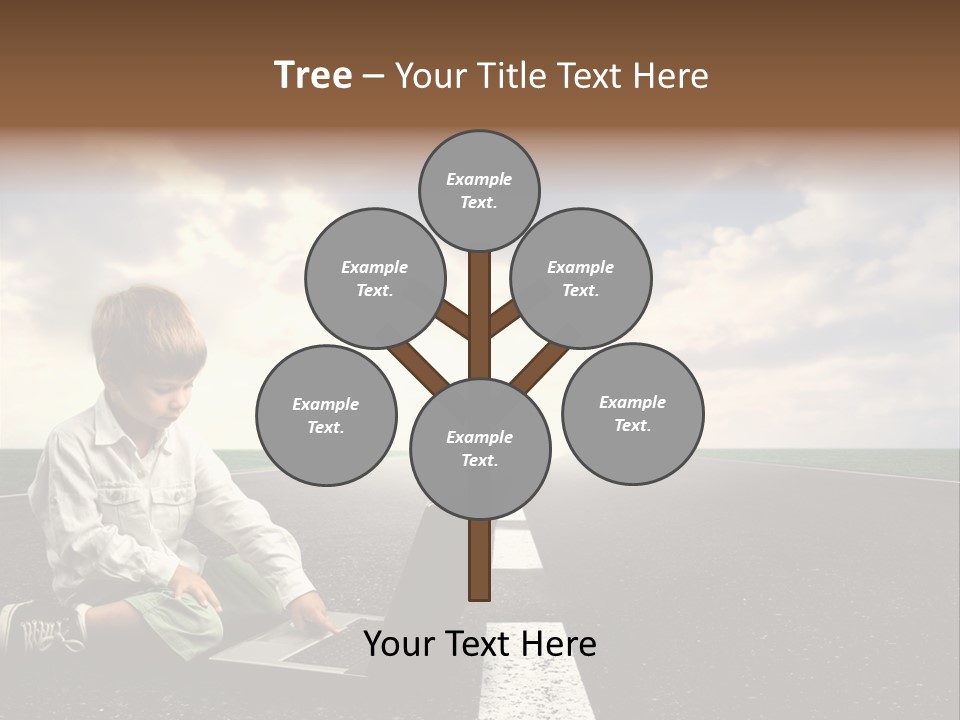 A Child On The Street With A Laptop PowerPoint Template