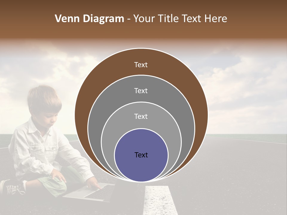 A Child On The Street With A Laptop PowerPoint Template