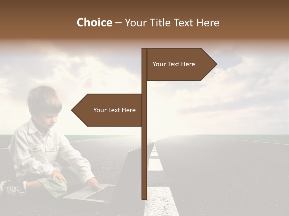 A Child On The Street With A Laptop PowerPoint Template
