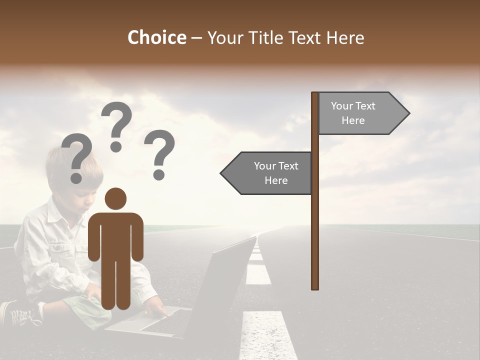 A Child On The Street With A Laptop PowerPoint Template