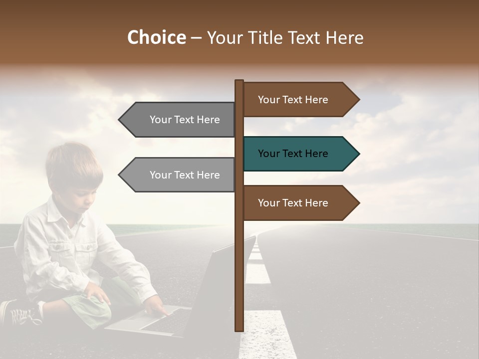 A Child On The Street With A Laptop PowerPoint Template
