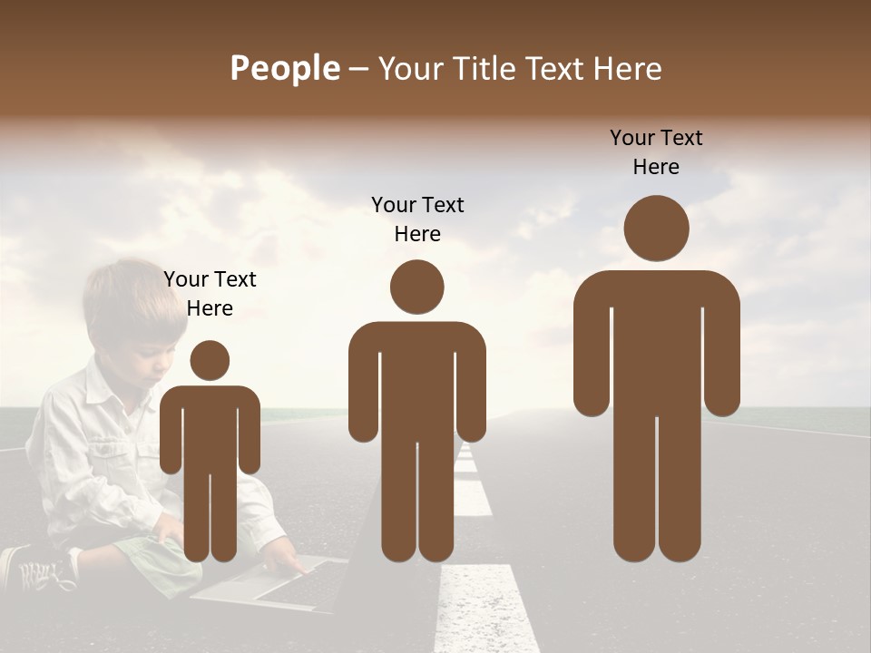 A Child On The Street With A Laptop PowerPoint Template