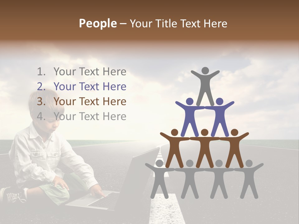 A Child On The Street With A Laptop PowerPoint Template