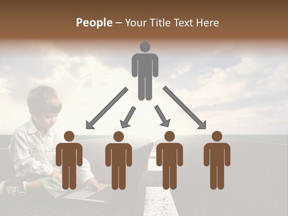 A Child On The Street With A Laptop PowerPoint Template