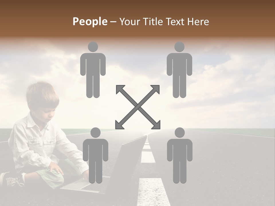 A Child On The Street With A Laptop PowerPoint Template