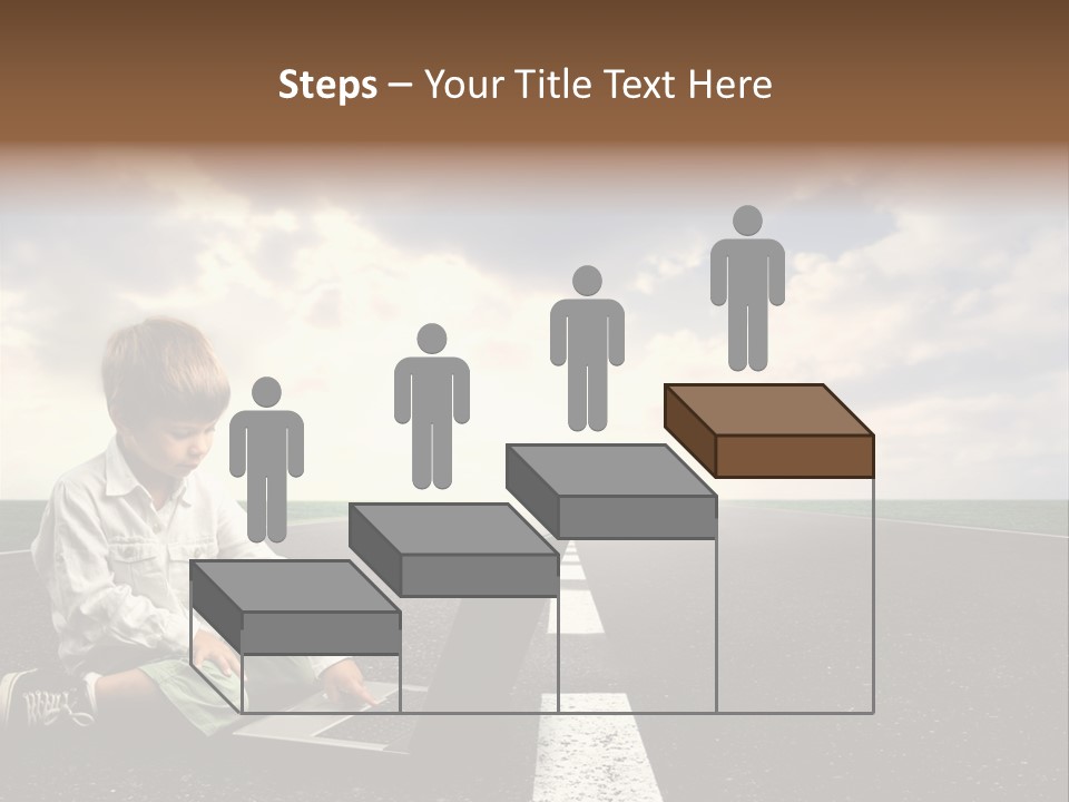 A Child On The Street With A Laptop PowerPoint Template