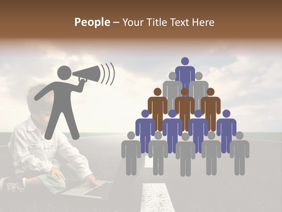 A Child On The Street With A Laptop PowerPoint Template