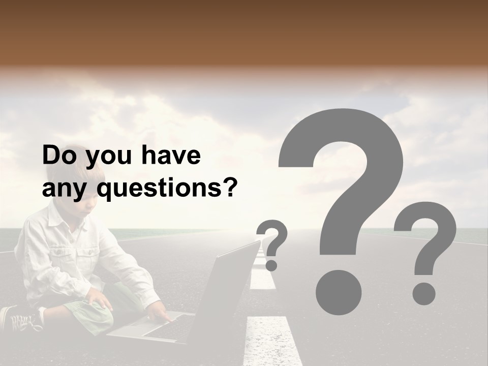 A Child On The Street With A Laptop PowerPoint Template