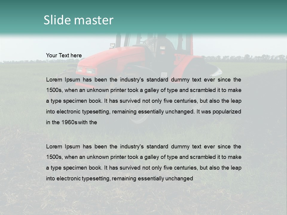 Red Tractor Working At Field PowerPoint Template