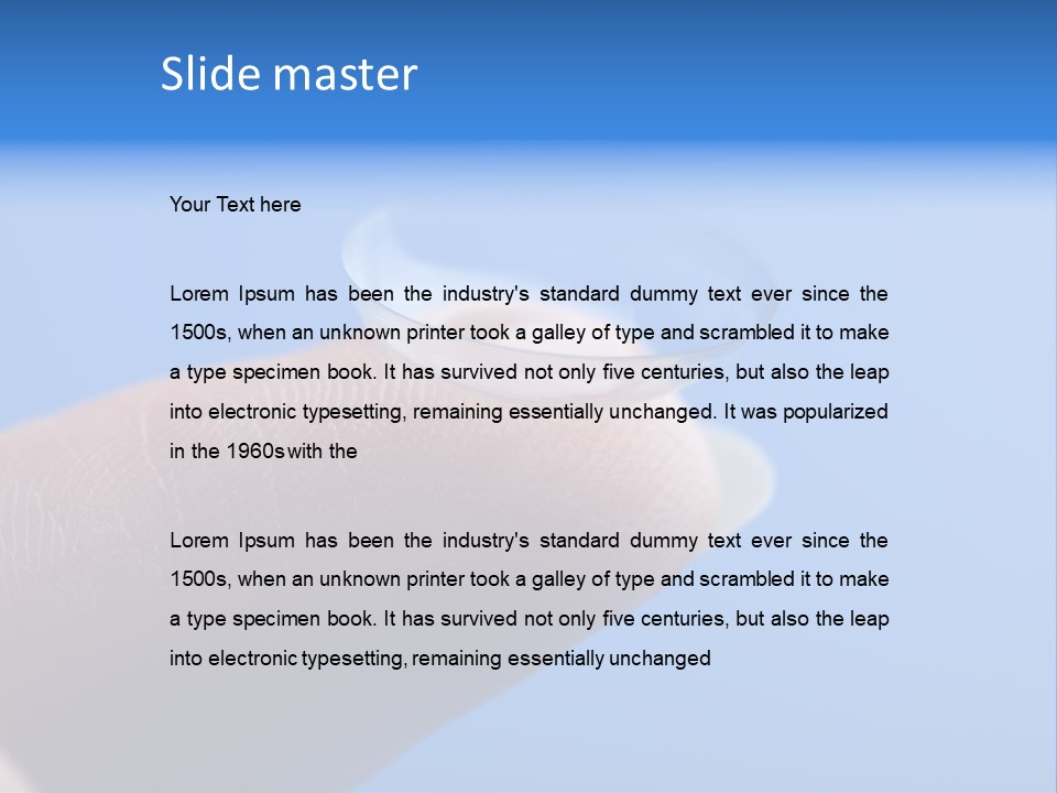 Finger Holding Contact Lens Over Blue Background PowerPoint Template