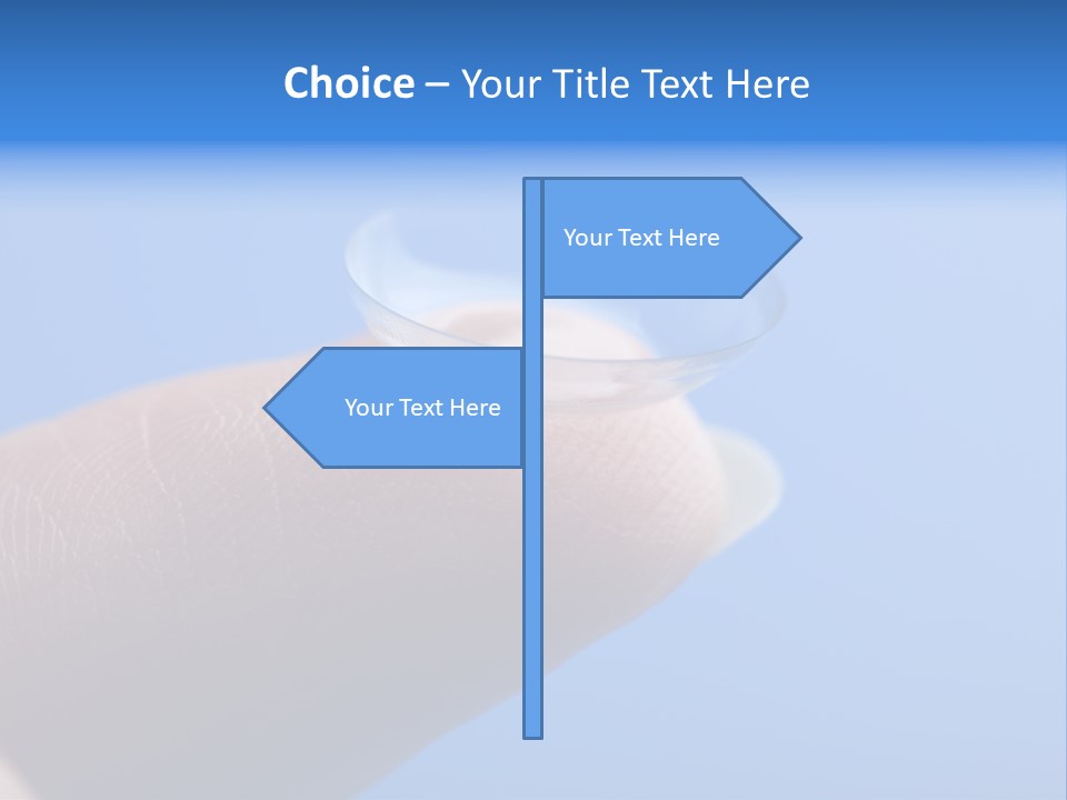 Finger Holding Contact Lens Over Blue Background PowerPoint Template