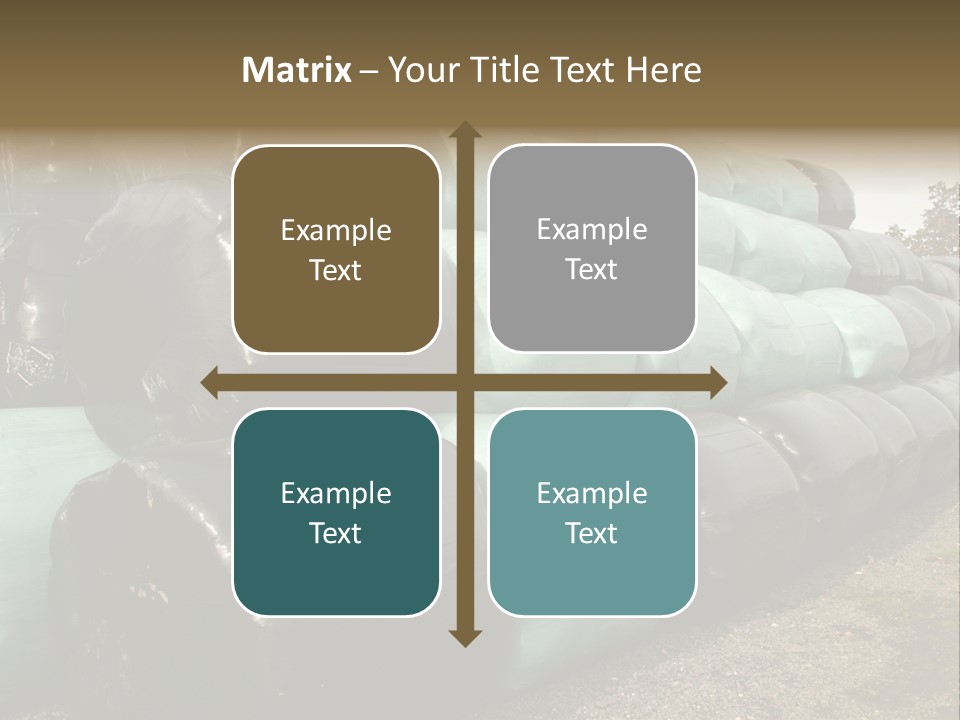 Circular Bales Of Hay Wrapped In Blue And Black Colored Plastic PowerPoint Template