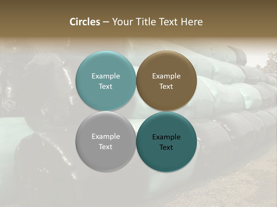 Circular Bales Of Hay Wrapped In Blue And Black Colored Plastic PowerPoint Template