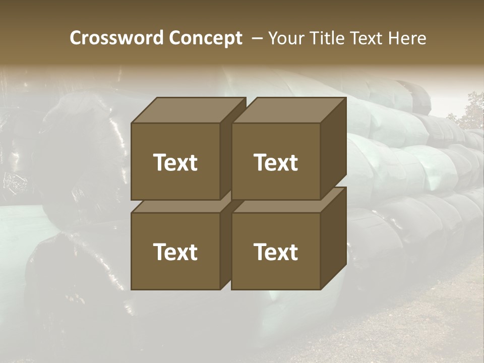 Circular Bales Of Hay Wrapped In Blue And Black Colored Plastic PowerPoint Template