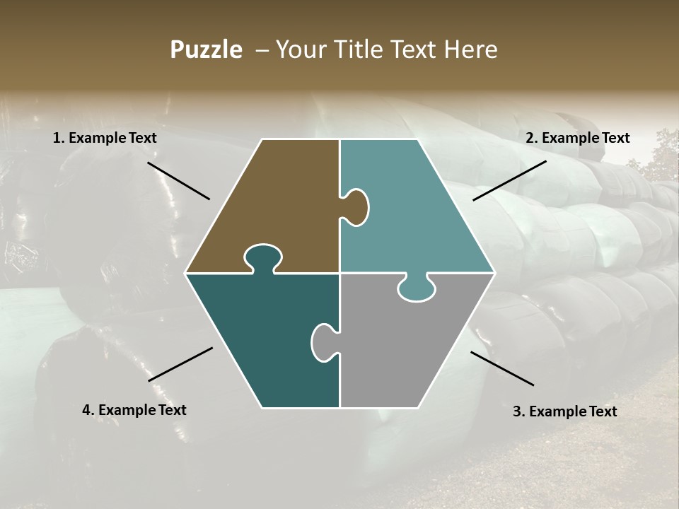 Circular Bales Of Hay Wrapped In Blue And Black Colored Plastic PowerPoint Template