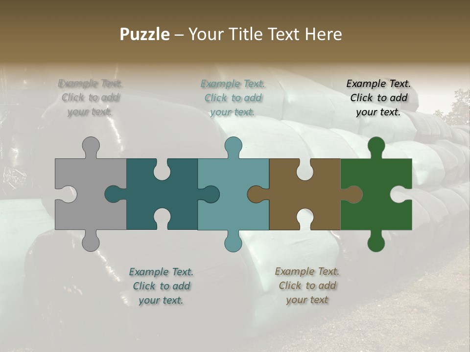 Circular Bales Of Hay Wrapped In Blue And Black Colored Plastic PowerPoint Template