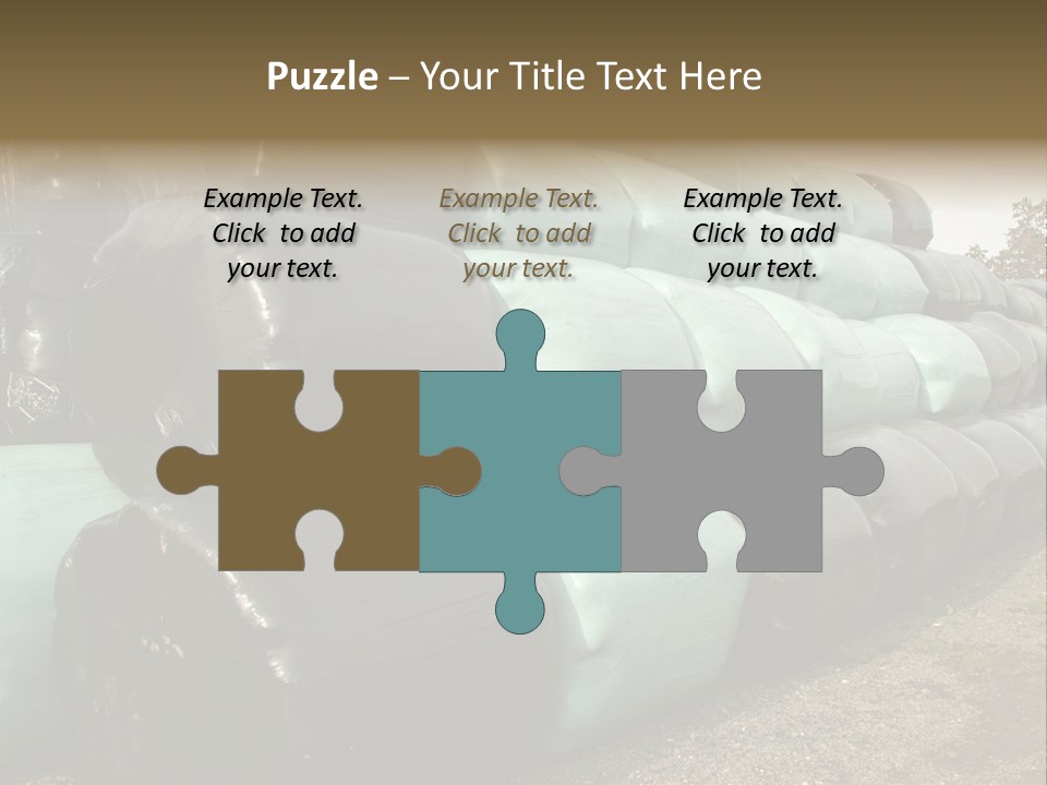 Circular Bales Of Hay Wrapped In Blue And Black Colored Plastic PowerPoint Template